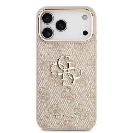 Guess PU Leather 4G Metal Logo Złoty Frame iPhone 17 Pro Max (Różowy)