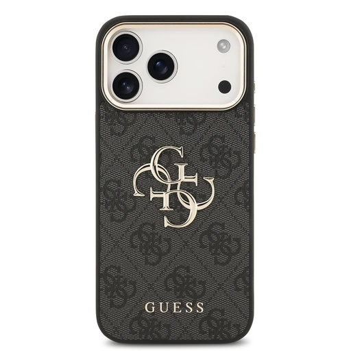 Guess PU Leather 4G Metal Logo Złoty Frame iPhone 17 Pro Max (Czarny)