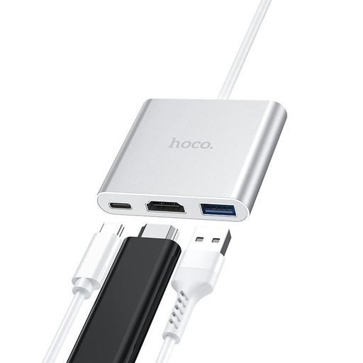 Hoco HB14 HUB, type-C - USB3.0+HDMI+PD, srebrny
