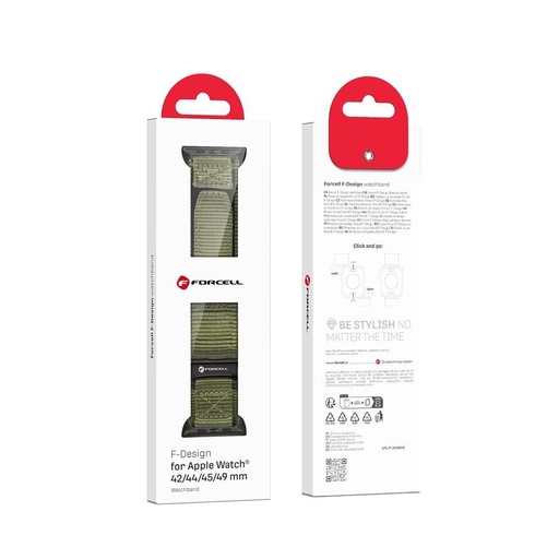 Forcell F-Design FA05 nylon na rzep pasek Apple Watch 42 / 44 / 45 / 49 mm (Zielony)
