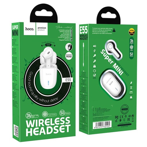 Hoco E55 bluetooth headset, BT V5.0, biały