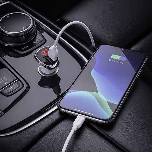 Borofone BZ15 samochodowy ładowarka (2 USB port, lightning kabel), 5V 2.4A, LED wskaźnik stanu, biały