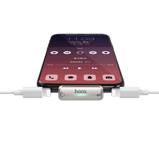 Hoco LS27 lightning rozdzielacz (lightning audio+lightning ładowarka port), 2A, srebrny