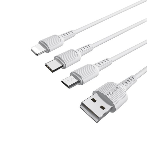 Borofone BX16 3in1 kabel (microUSB + type-C + lightning), 1M, biały