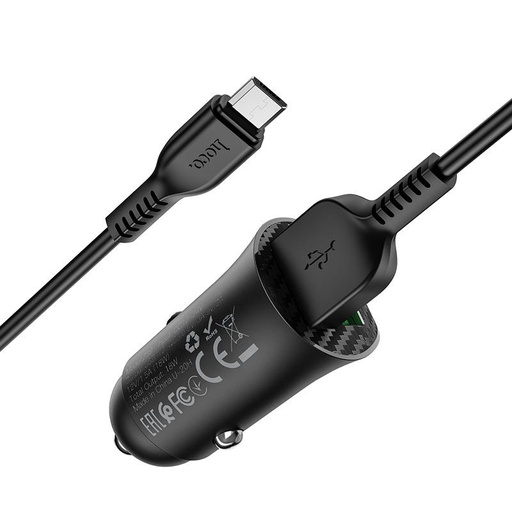 Hoco Z39 samochodowy szybka ładowarka (2 USB port, microUSB kabel), QC 3.0 max 18W, 1M długość kabla, czarny