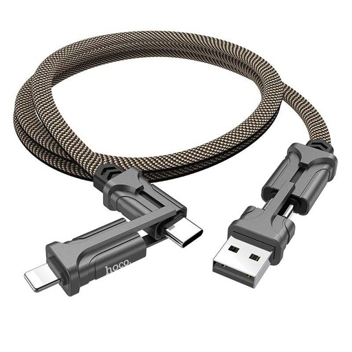 Hoco S22 2in1 kabel (lightning + type-C), 2.4A, 1.2M, tkanina, cynk stop, czarny - brązowy