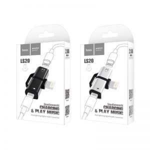 Hoco LS20 2in1 lightning rozdzielacz (lightning audio+lightning ładowarka port), czarny
