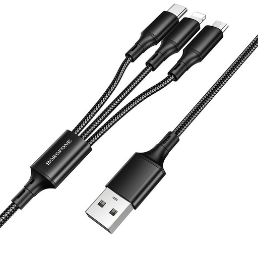 Borofone BX50 3in1 kabel (microUSB + type-C + lightning), 1M, 2.4A, czarny