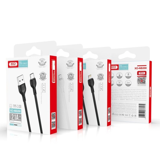 XO NB200 USB-A - Lightning danych i kabel do ładowania (Czarny) - 2m, 2.1A