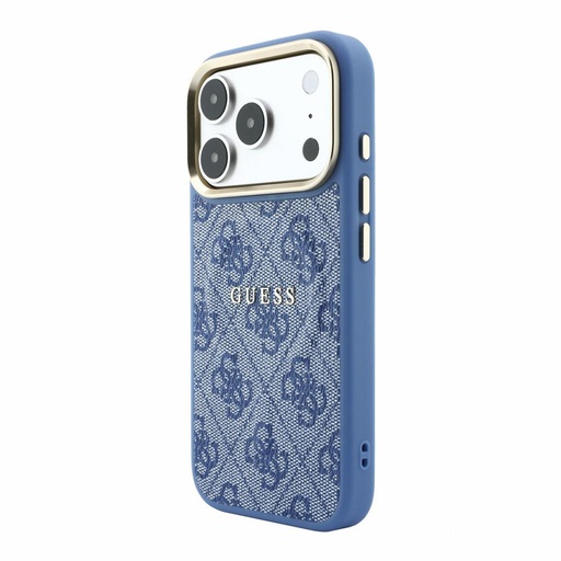 Apple iPhone 18 Pro Guess Leather 4G Złoty Frame Embossed MagSafe skóra etui ochronne (Niebieski) (GUHMP18LP4MSEGCB)