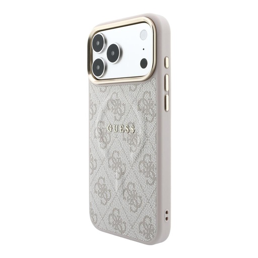 Apple iPhone 18 Pro Guess Leather 4G Złoty Frame Embossed MagSafe skóra etui ochronne (Różowy) (GUHMP18LP4MSEGCP)