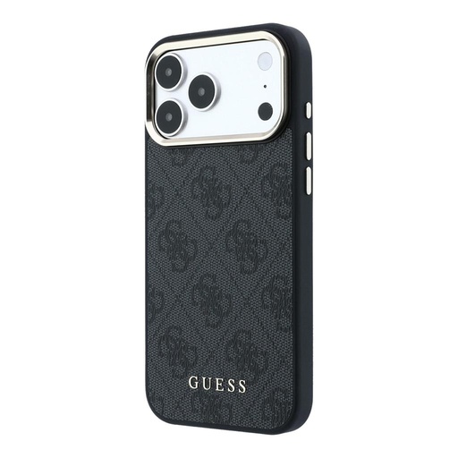 Apple iPhone 18 Pro Guess Leather 4G Złoty Frame MagSafe skóra etui ochronne (Czarny) (GUHMP18LG4GFCK)