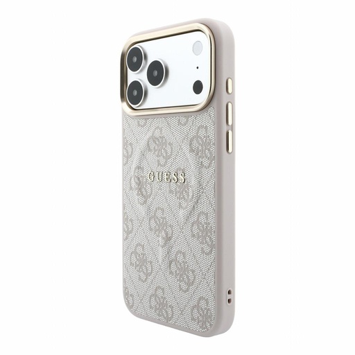 Apple iPhone 18 Pro Max Guess Leather 4G Złoty Frame Embossed MagSafe skóra etui ochronne (Różowy) (GUHMP18XP4MSEGCP)