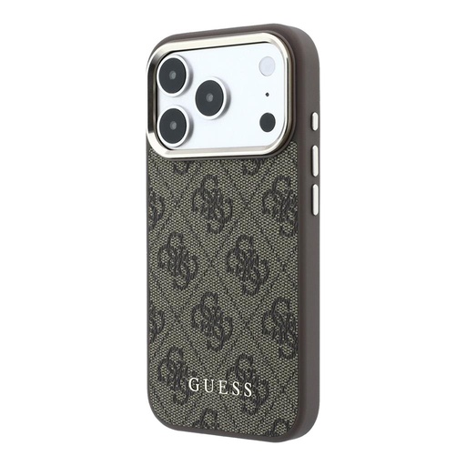 Apple iPhone 18 Pro Max Guess Leather 4G Złoty Frame MagSafe skóra etui ochronne (Brązowy) (GUHMP18XG4GFCW)