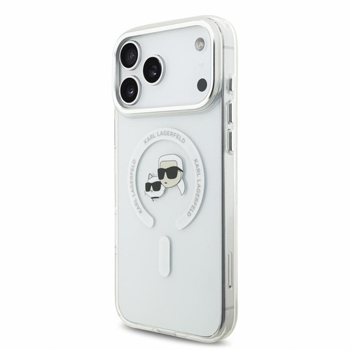 Apple iPhone 18 Pro Max Karl Lagerfeld IML and Choupette Heads Metal Frame MagSafe etui ochronne (Biały)