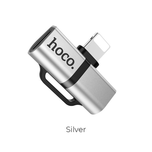 Hoco LS20 2in1 lightning rozdzielacz (lightning audio+lightning ładowarka port), srebrny