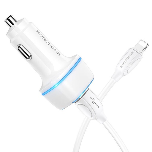 Borofone BZ14 samochodowy ładowarka (2 USB port, lightning kabel), 5V 2,4A, biały