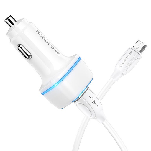 Borofone BZ14 samochodowy ładowarka (2 USB port, microUSB kabel), 5V 2,4A, biały