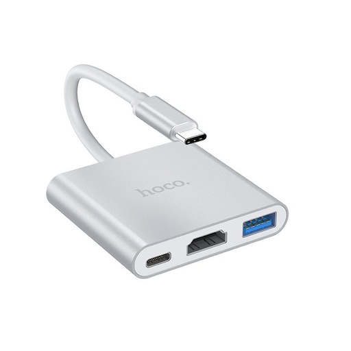 Hoco HB14 HUB, type-C - USB3.0+HDMI+PD, srebrny