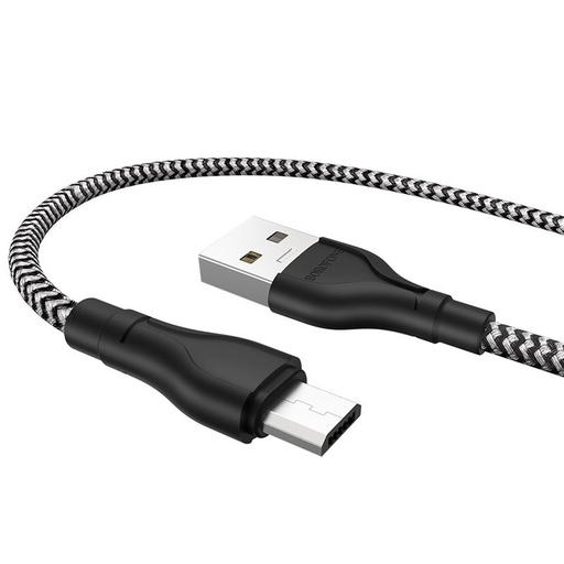 Borofone BX39 microUSB kabel, tkanina, 3A, 1m, czarny/ biały