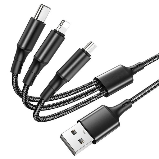 Borofone BX50 3in1 kabel (microUSB + type-C + lightning), 1M, 2.4A, czarny