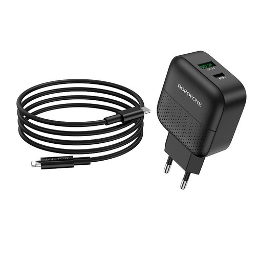 Borofone BA46A sieciowy szybka ładowarka (QC + PD złącze), PD lightning kabel, QC 3.0 max 18W, czarny