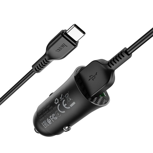 Hoco Z39 samochodowy szybka ładowarka (2 USB port, type-C kabel), QC 3.0, 18W, czarny