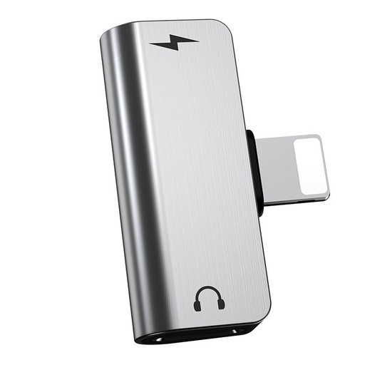 Hoco LS24 lightning rozdzielacz (lightning audio+lightning ładowarka port), 2A, srebrny