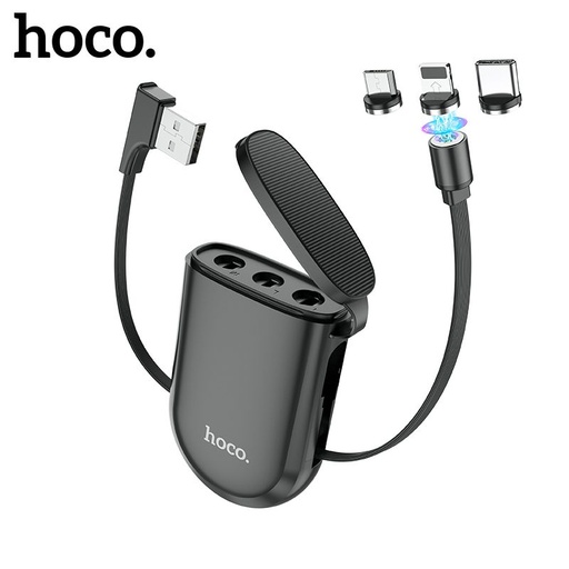 Hoco S50 3in1 kabel (microUSB + type-C + lightning), magnetyczny, czarny