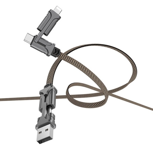 Hoco S22 2in1 kabel (lightning + type-C), 2.4A, 1.2M, tkanina, cynk stop, czarny - brązowy