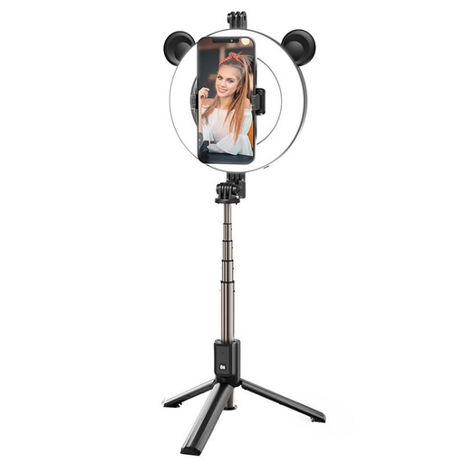 Borofone BY6 bezprzewodowy tripod selife bot, 4.7"-6.5", LED lampa pierścieniowa, czarny