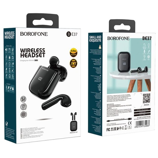 Borofone BE37 bezprzewodowy headset, BT V5.0, LED wskaźnik stanu, czarny