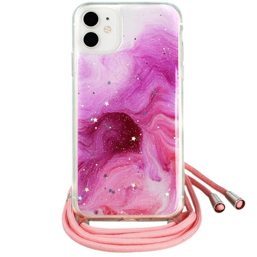 Apple iPhone 11 na szyję wiszący glitter etui na plecki (Różowy)