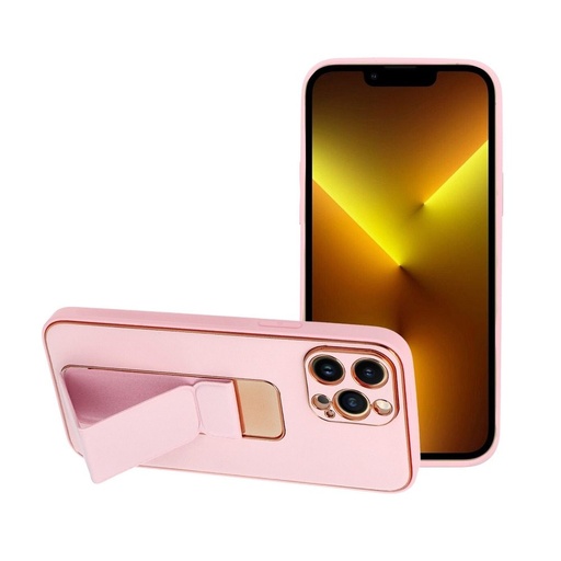Apple iPhone 13 Pro Max skóra etui ochronne wysuwany ze stojakiem, magnetyczny uchwyt samochodowy kompatybilny (Różowy)