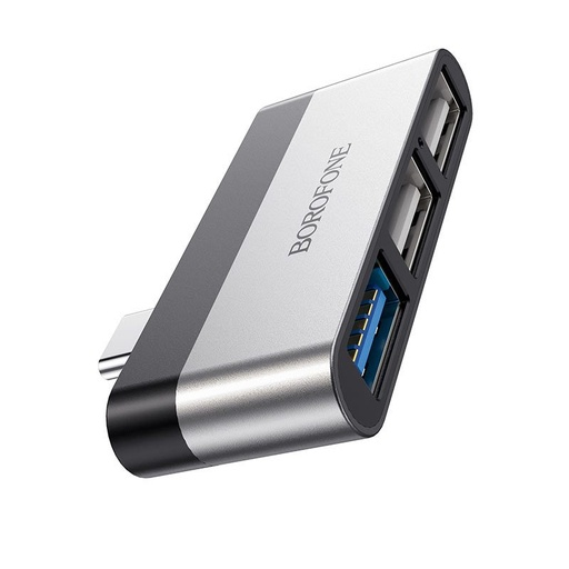Borofone DH1 przejściówka adapter, type-C - USB3.0 + USB2.0*2, srebrny - czarny