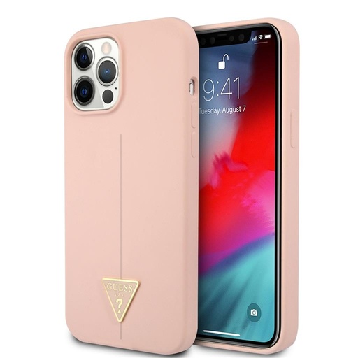 Apple iPhone 12/12 Pro Guess Silicone Line Triangle etui (Różowy) - GUHCP12MSLTGP