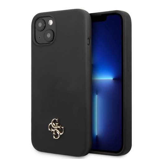 Apple iPhone 13 Guess 4G Silicone Metal Logo etui (Czarny) - GUHCP13MS4LK