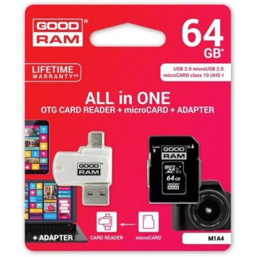 Goodram microSDHC + adapter + OTG czytnik 64GB class10 karta pamięci