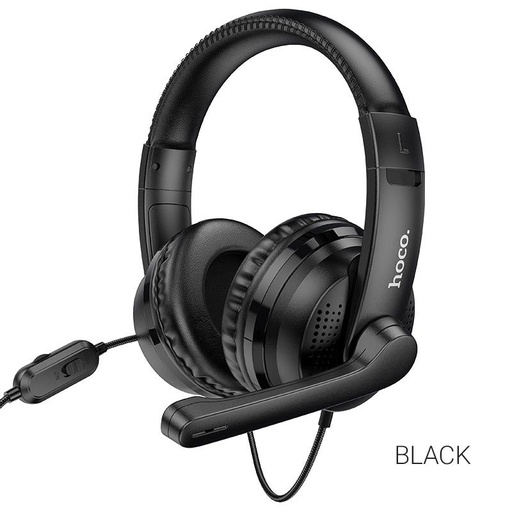 Hoco W103 przewodowy słuchawki nauszne dookólny z mikrofonem, 3,5 mm-es ze złączem, 1,2 metrowy z kablem, czarny