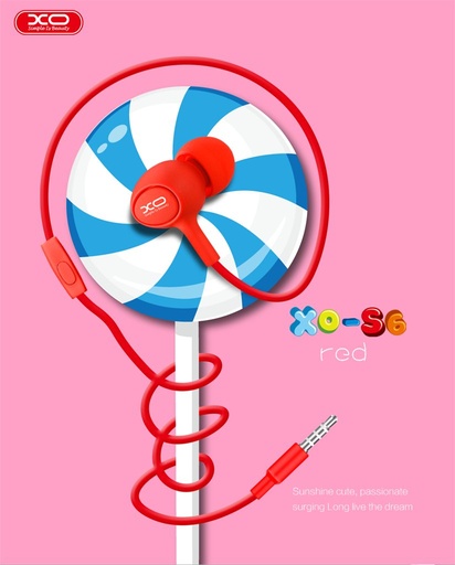 XO S6 Candy przewodowy słuchawki (Czerwony) – jack 3,5 mm ze złączem