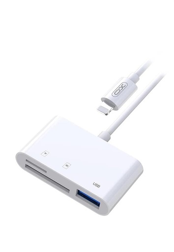 XO HUB006 Lightning 3 az 1-ben adapter (Biały) – USB + SD + microSD złącze