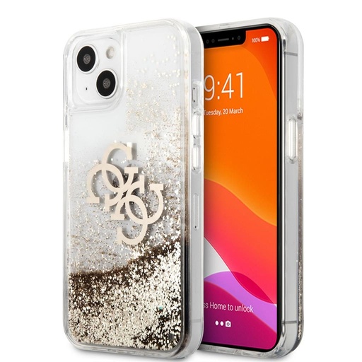 Apple iPhone 13 mini Guess TPU Big 4G Liquid Glitter etui (Złoty) – GUHCP13SLG4GGO