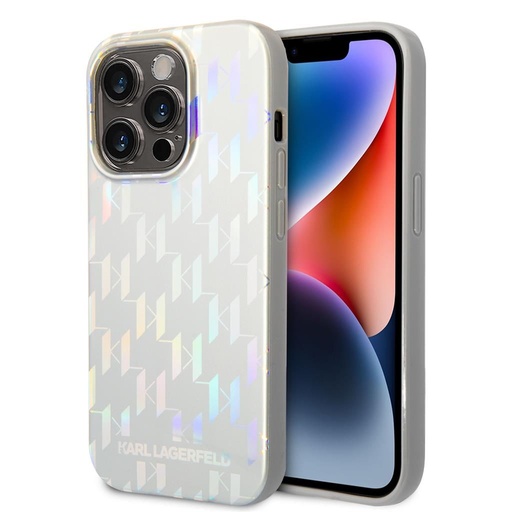 Apple iPhone 14 Pro Karl Lagerfeld Iridescent Monogram etui (Srebrny) – KLHCP14LLGMMSV3