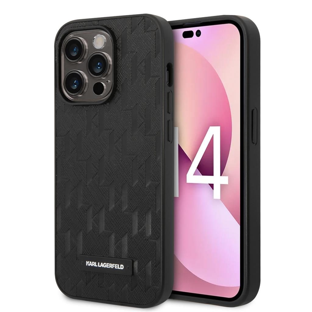 Apple iPhone 14 Pro Karl Lagerfeld Saffiano Monogram tok (Fekete) – KLHCP14LSAKLHPK
