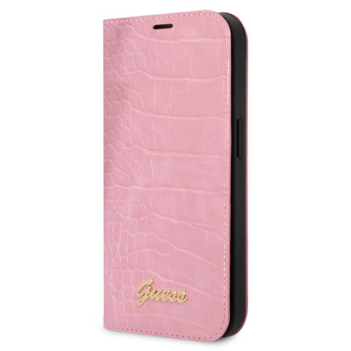 Apple iPhone 14 Plus Guess PU Croco etui format książkowy metal aparat z ramką (Różowy) - GUBKP14MHGCRHP