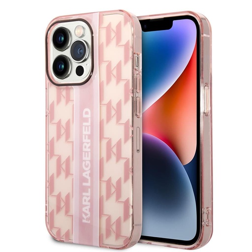 Apple iPhone 14 Pro Max Karl Lagerfeld Monogram Vertical Stripe etui (Różowy) – KLHCP14XHKLSPCP