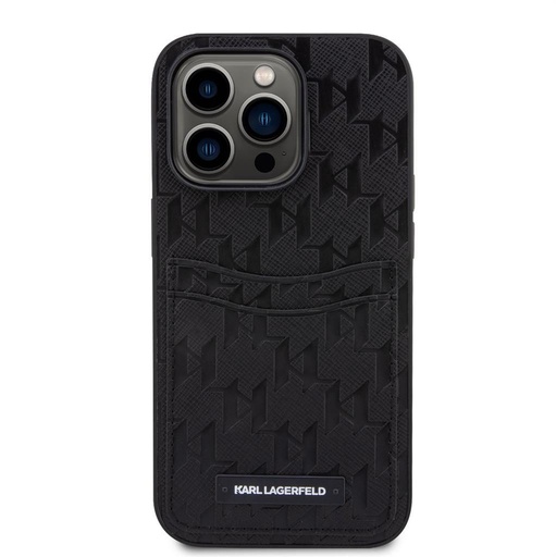 Apple iPhone 14 Pro Karl Lagerfeld Saffiano Monogram Card Slot etui (Czarny) – KLHCP14LSAKLHPPK