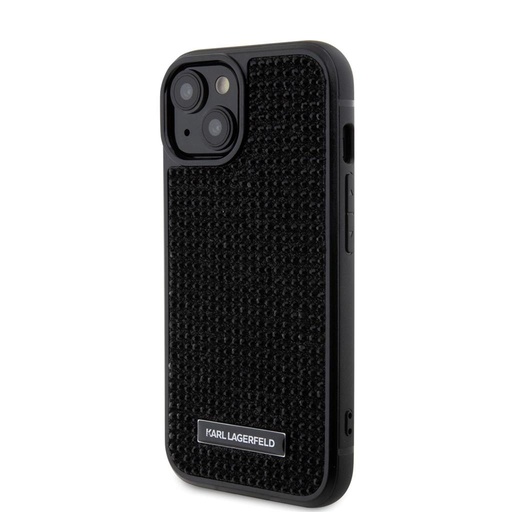 Apple iPhone 15 Karl Lagerfeld Rhinestone Plate Metal Logo etui (Czarny) – KLHCP15SHDSPLK