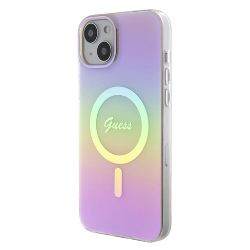 Apple iPhone 15 Guess IML Iridescent Script MagSafe etui (Różowy) - GUHMP15SHITSP