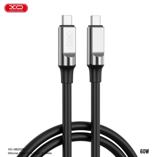 XO NB-Q252B USB-C–USB-C kabel do transmisji danych (Czarny) – 60W, miękki silikonowy pokrycie